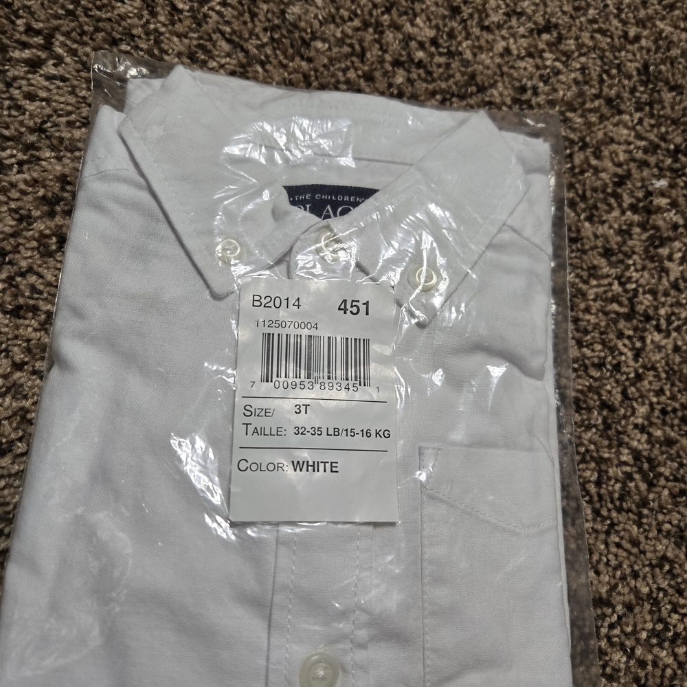 NWT *Size 3T* The Children's Place* Kids Button Up White Dress Shirt w/ Pocket*